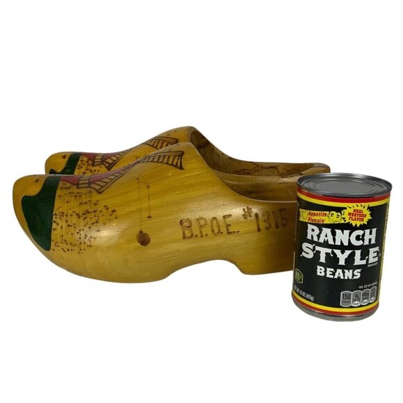 Vintage Hand-Painted Carved LARGE Wooden Dutch Clogs With Windmill Design - Picture 11 of 11